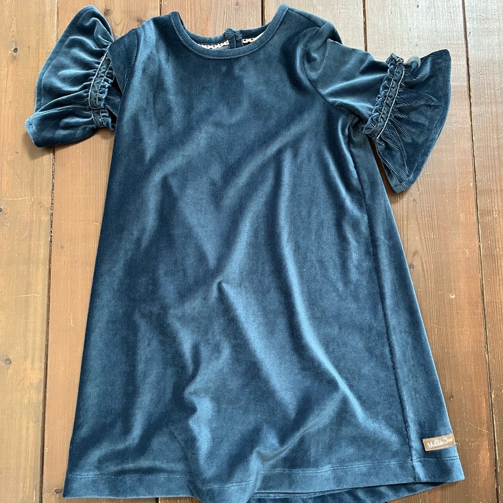 Size 6 Matilda Jane Wonderment Party in Blue ribbed velour holiday dress
